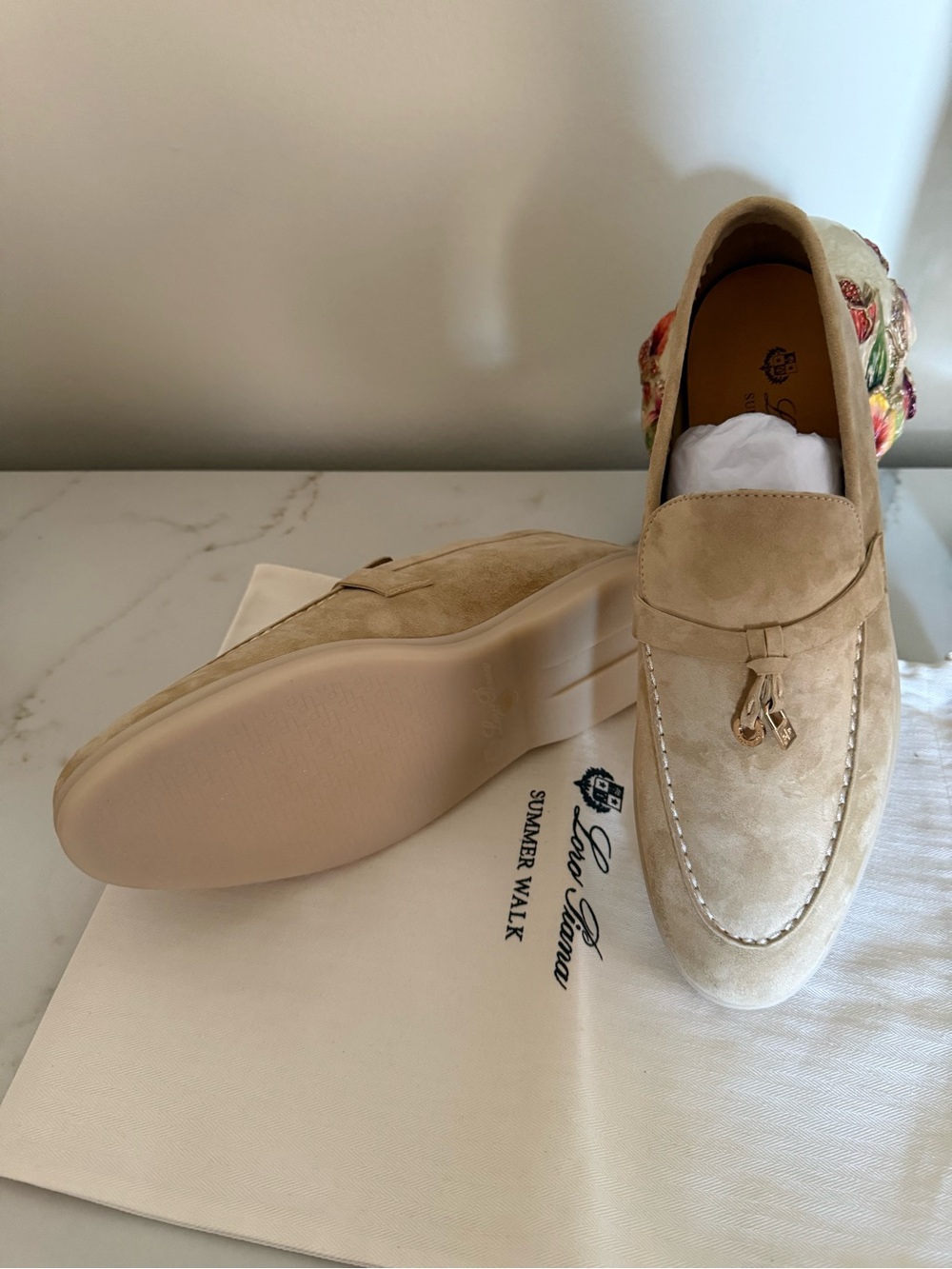 Loro Piana Light Beige Suede Tassel Penny Loafers. Unisex.